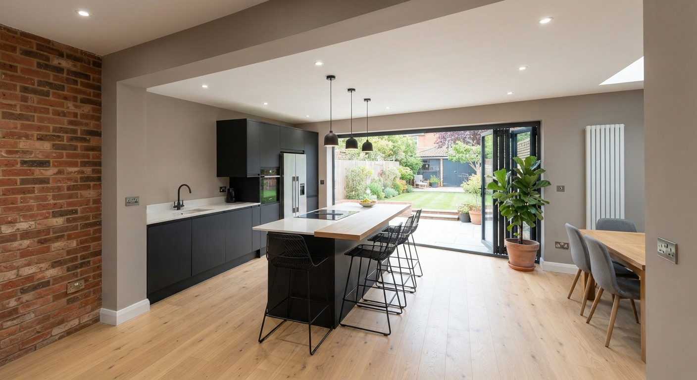 Integral garage opened into a kitchen-diner