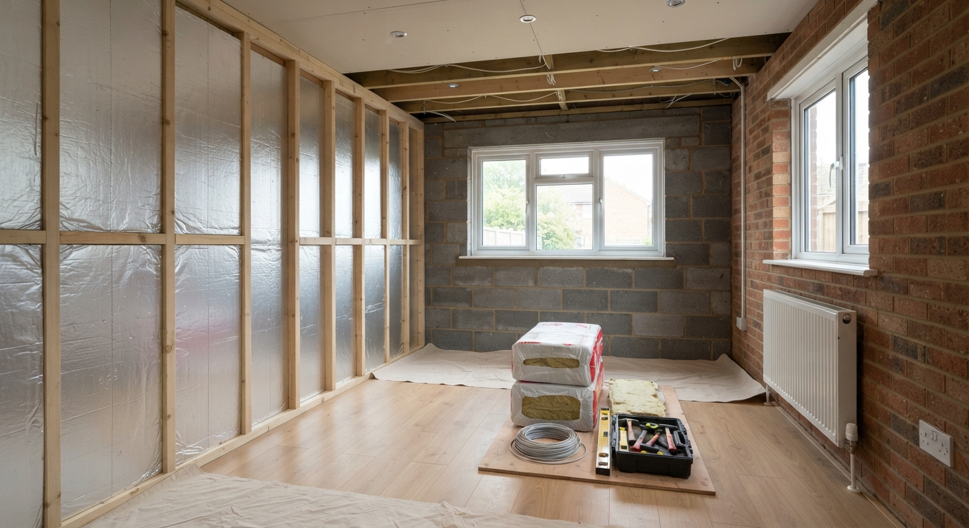Garage conversion mid-build with insulation