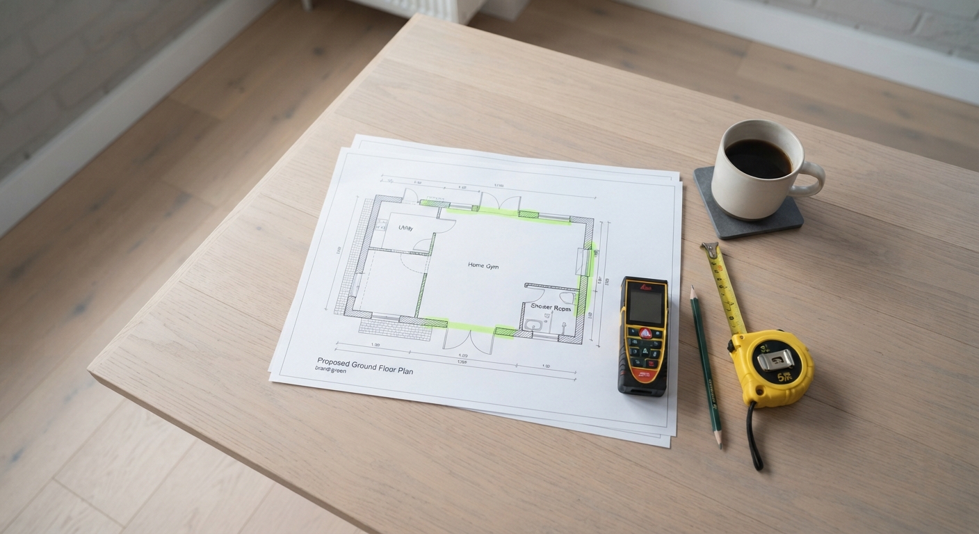 Garage conversion plans on a table